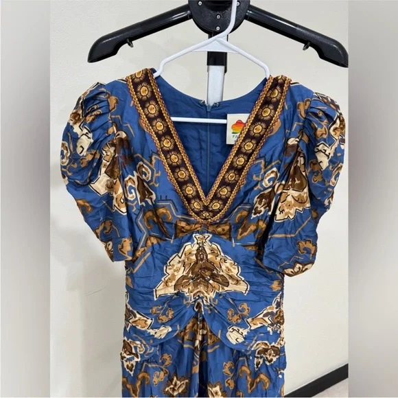 Farm Rio: Blue Ornament Floral Midi Dress - Picture 6 of 10